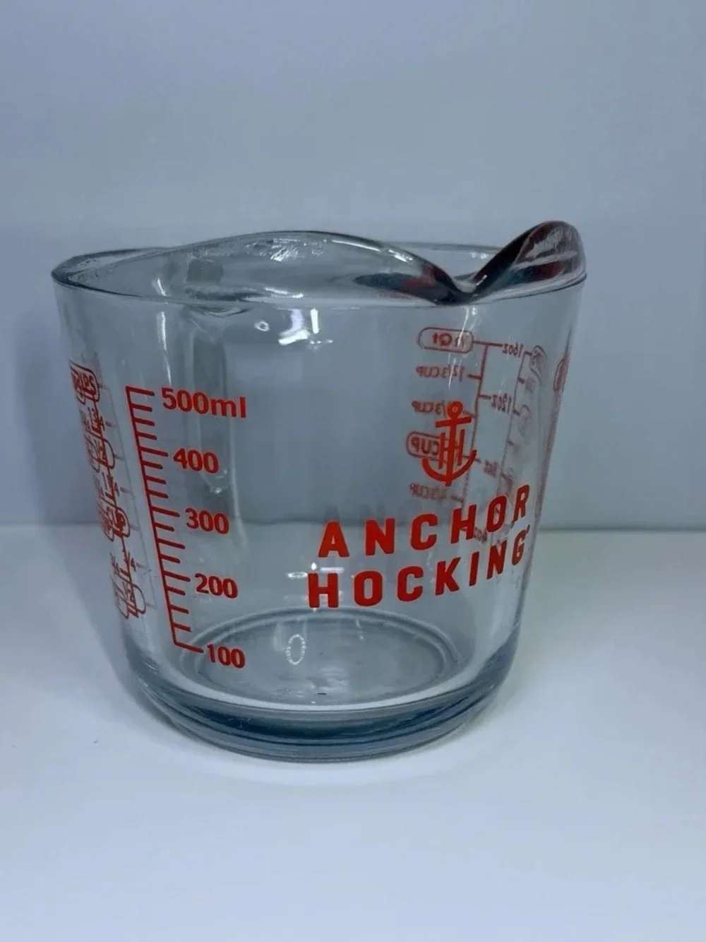 Clear Glass Measuring Cup with Red Markings - 2 Cup Capacity